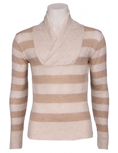 Andy - Pullover L/S Stripe Scarf Neck - Zumo - Truien en vesten - Beige