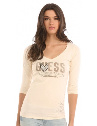3 /4 VN GLAMOUROUS ARMY TEE - Guess - T-shirts - Ecru