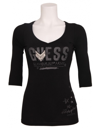 3/4 GLAMOROUS ARMY SHIRT - Guess - T-shirts - Zwart
