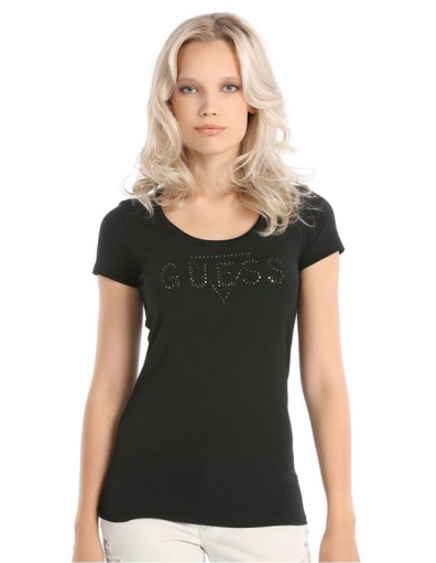 SS CN TRIANGLE PEARL TEE - Guess - T-shirts - Zwart