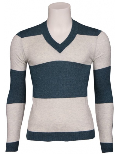 QUATTRO - V-NECK PULL BIG STRIPE - Zumo - Truien & Vesten - Blauw
