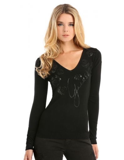 LS VN FEDERICA SWTR - Guess - T-shirts - Zwart
