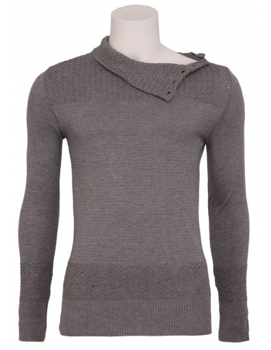 Malvern - Pullover Fancy Knit 2 Btn - Zumo - Truien & Vesten - Grijs