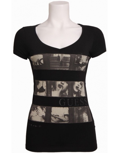 SS VN STOP THE MOMENT TEE - Guess - T-shirts - Zwart