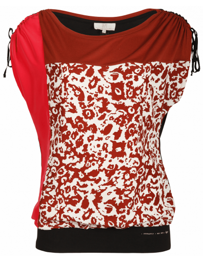 Dept top - Loose Fit Panels Flowy Crepe Jersey - Rood / Zwart