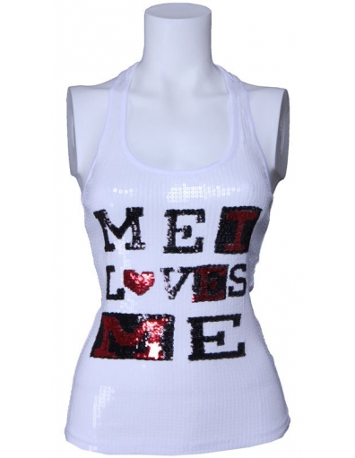 Met Jeans tanktop - Pailletten - White / wit