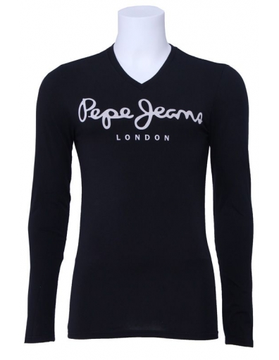 T-shirt Pepe Jeans - Original Long V - Zwart 
