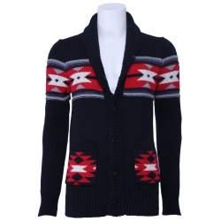 Trui J.C. wintervest - knitted cardigan - zwart / rood