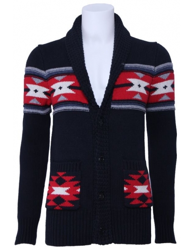  Trui J.C. wintervest - knitted cardigan - zwart / rood